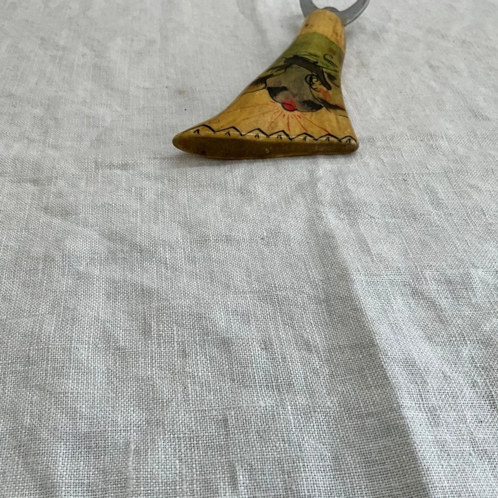 Vintage Hand Painted Bone Antler Bottle Opener Wildlife Mountain Rustic Barware